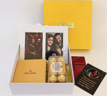 Blissful 5 year anniversary gift for boyfriend with photo frame, wallet, & sweets