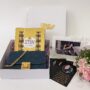 Special Birthday gift hamper with sling bag, fresh flower bouquet and a sweet greetings.