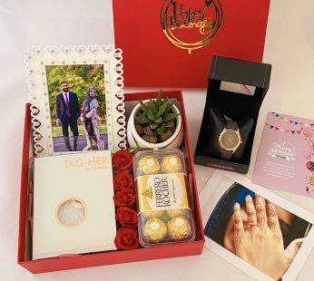 Luxury Birthday gift hamper with watch , Chocolate and a sweet greetings.