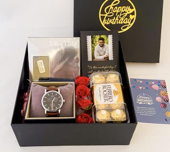 Unique Birthday Gift items for husband birthday with Perfume, Watch and a sweet greetings.