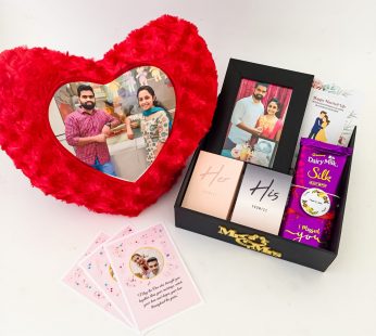 Delightful Birthday gift hamper with lovely customized pillow, frame and a sweet greetings.