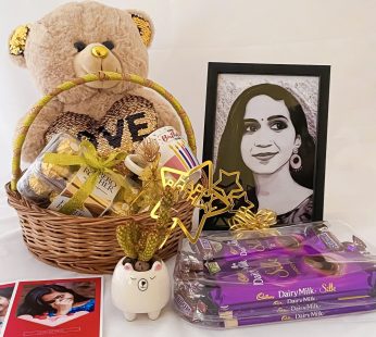Premium personalised birthday gift for wife with lovely teddy bear, Chocolate and a sweet greetings.