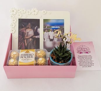 Adorable Birthday gift hamper with lovely frame, plant and a sweet greetings.