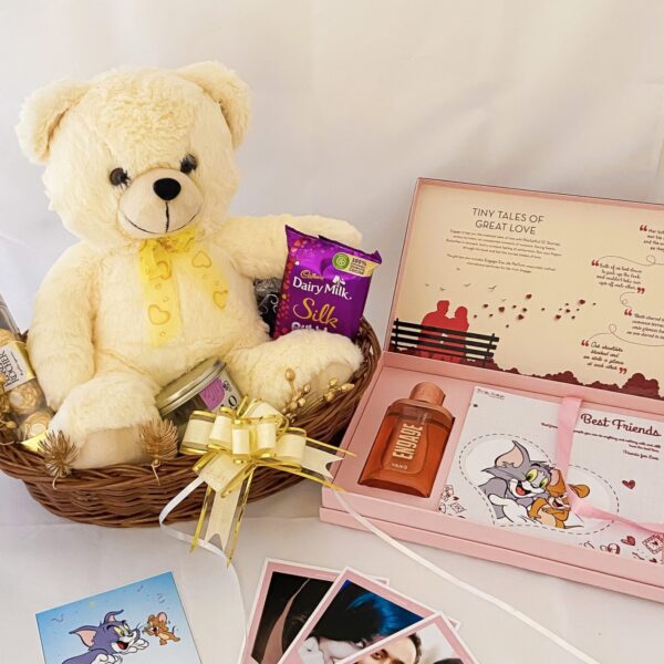 Elegant Birthday gift hamper with teddy bear, scented candle and a sweet greetings. - Image 2
