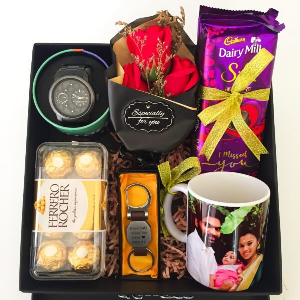 Luxury Birthday gift hamper with Key Chain, Watch and a sweet greetings. - Image 2