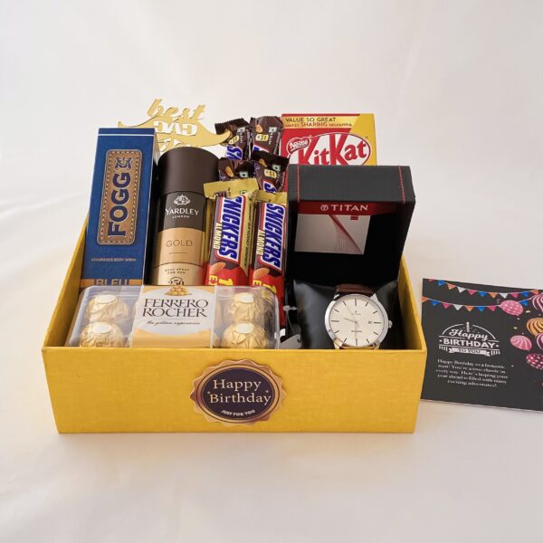 Luxury Birthday gift hamper with lovely deodorant , watch and a sweet greetings. - Image 2