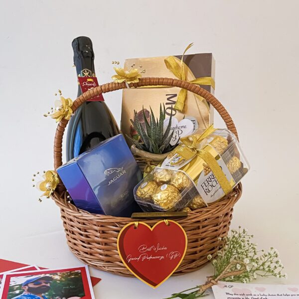Friendship day surprise with a beautifully curated gift basket containing Perfume , Chocolates and a lovely Greetings - Image 2