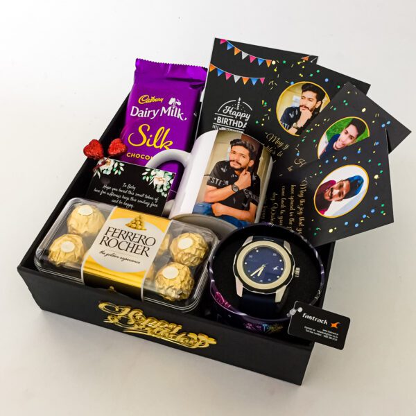 A very useful birthday gift ideas for husband contains a watch, chocolates, and more. - Image 2