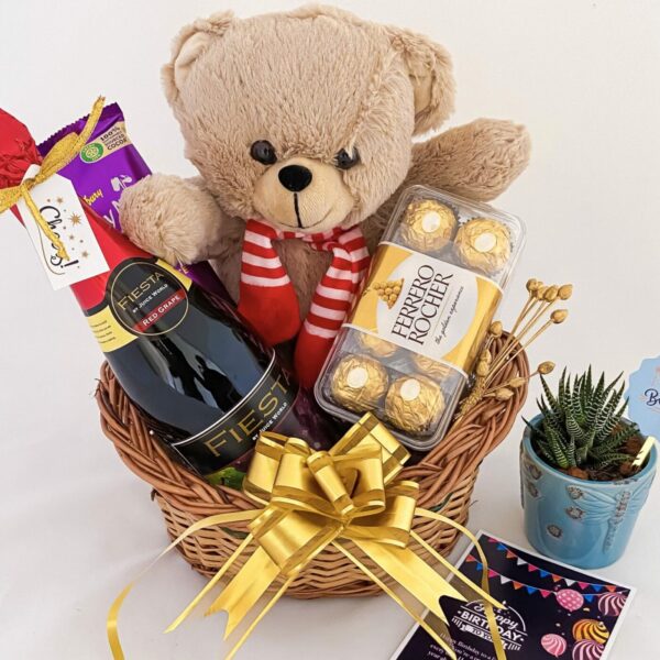 Delightful Gifts to say thank you with Tasty wine, teddy bear, and a sweet greetings. - Image 3