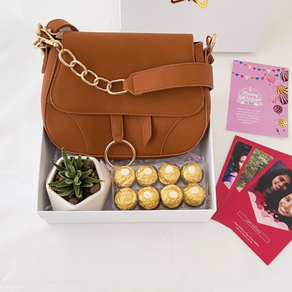 Delightful Birthday gift for girl sister with a handbag, minimal plant, and chocolates - Image 4