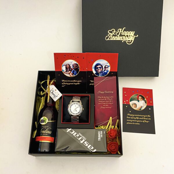Special anniversary surprise gift for husband filled with perfume, watch, grape juice - Image 4