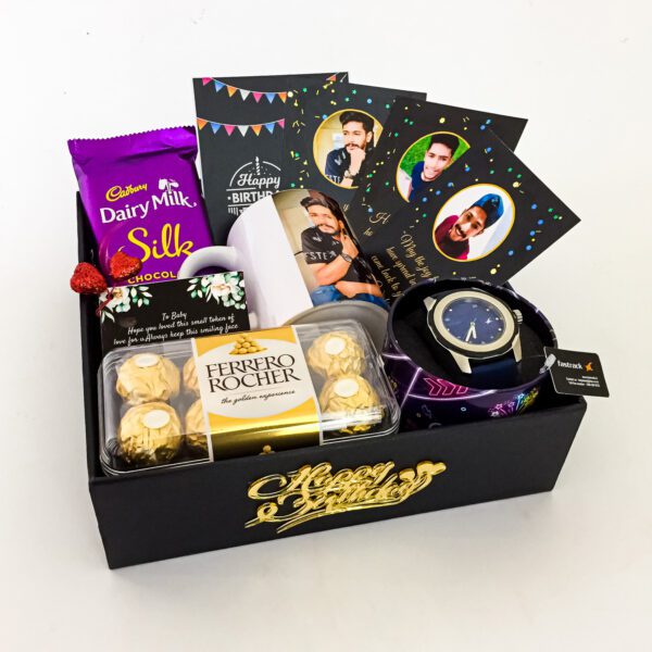 A very useful birthday gift ideas for husband contains a watch, chocolates, and more. - Image 5