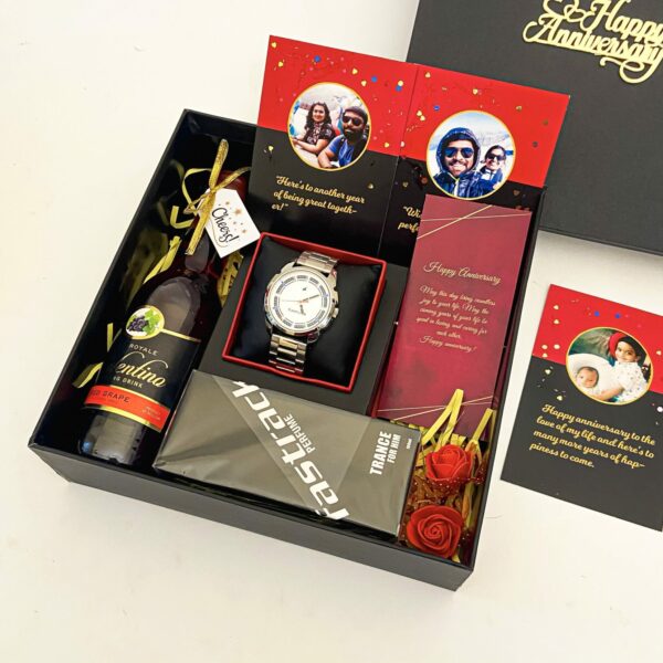Special anniversary surprise gift for husband filled with perfume, watch, grape juice - Image 5