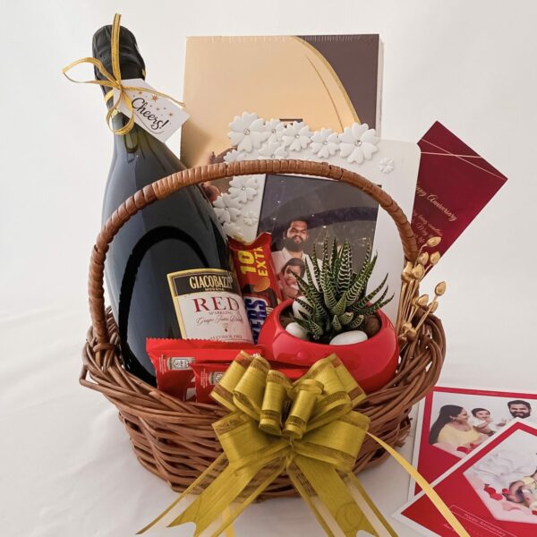 Best anniversary gifts for couples with a Wine, Frame and blissful greetings - Image 3
