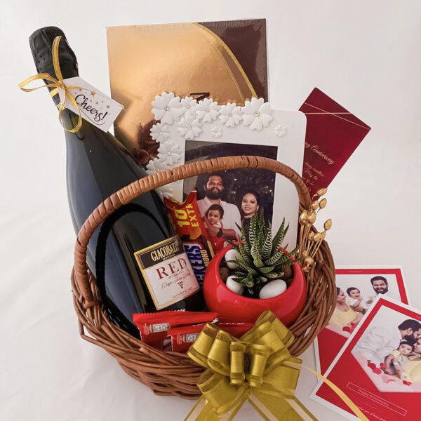 Best anniversary gifts for couples with a Wine, Frame and blissful greetings - Image 4