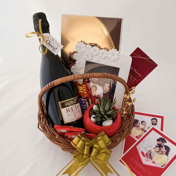 Best anniversary gifts for couples with a Wine, Frame and blissful greetings - Image 5