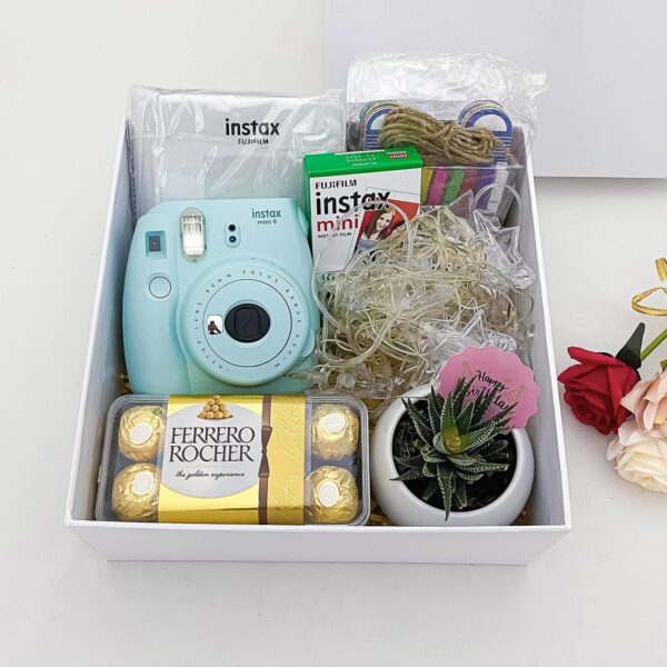Blissful 5 year anniversary gift for girlfriend with camera, flowers and chocolate - Image 4