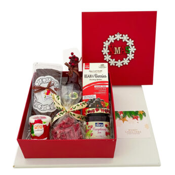 Delight Christmas gift for coworkers with cake, Chocolate coated cranberries, Wine, And more