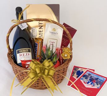 Elegant Anniversary Gift Hamper With Juice, Perfume, Chocolates And Cards