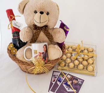Special Birthday gift hamper with Teddy, Chocolates, Custamized mug, Juice And Cards