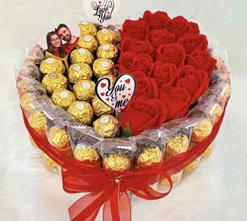 Luxurious Box Of Love With Ferrero Rocher Box For Your Special Ones With Artificial Flower, Photo, And Greetings