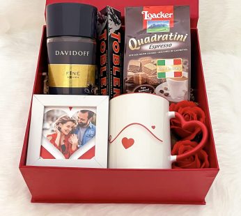 Ideal gift hampers for valentine’s day with Davidoff coffee, frame, Mug, Flower, And Cards