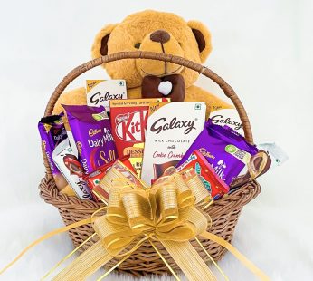 Sweet birthday gift for wife with Teddy bear, Kit kat, Galaxy milk chocolate, Diary milk, Greeting card and more