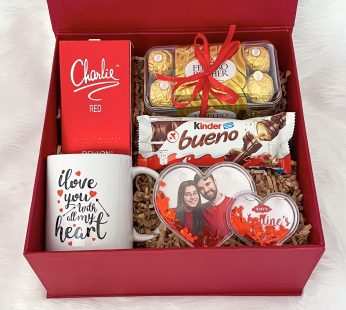 Charming Valentine’s Day Gift online With Elegant Perfume, Chocolates, Frame, Mug, And Cards