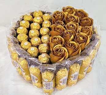 Luxurious chocolate flower bouquet Birthday hamper for wifeWith Artificial Flowers, Photos And Greetings