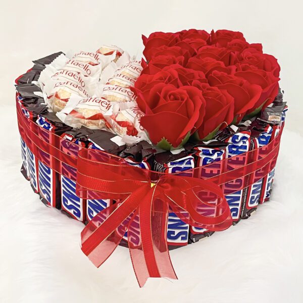 Unique anniversary gift for friend couple with delicious Ferrero chocolates with artifitial flowers, Photos, and greetings - Image 2