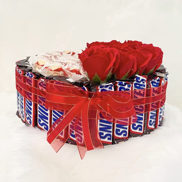 Unique anniversary gift for friend couple with delicious Ferrero chocolates with artifitial flowers, Photos, and greetings - Image 3