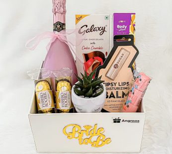 Bride to be gifts with Non alcoholic drink 750ml |  Chocolate | Plam body mist | Lip balm 150ml | Plant with pot And Greeting card