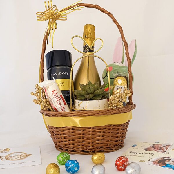 Spring Inspired Easter Gift Basket With Easter Eggs, Wine, Succulent Plant, And More - Image 5
