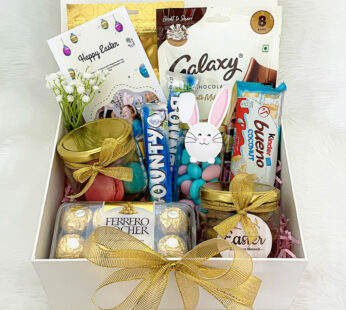 Savoury Crunch Easter Gift Basket With Cookies, Chocolates, Macarons, And More