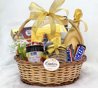 Scintillating Easter gift basket for women with Raspberry jam, chocolates, and more