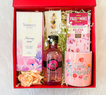 lovely anniversary gifts for wife with perfume, coffee mug, and sweet greetings