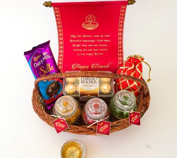 Deepavali sweet box With Ferrero chocolate, Craft clay diya, Dry fruits and greeting card