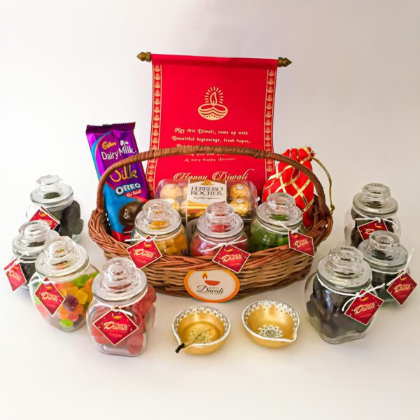 Dry Fruits Mania Diwali Gift Basket With Chocolates, Dry fruits, Dates, And a Traditional Greeting Card - Image 2