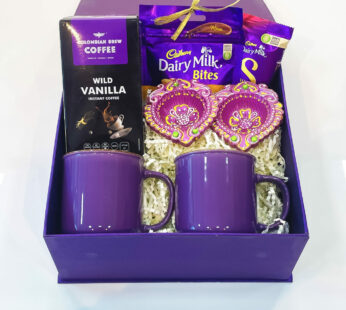 Sweet Diwali gift box with Dairy milk, Coffee mugs, Instant coffee and diya