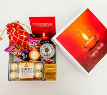 One-Of-A-Kind Colorful Diwali gifts Treats  With Chocolates, Dry Fruits, And Diya