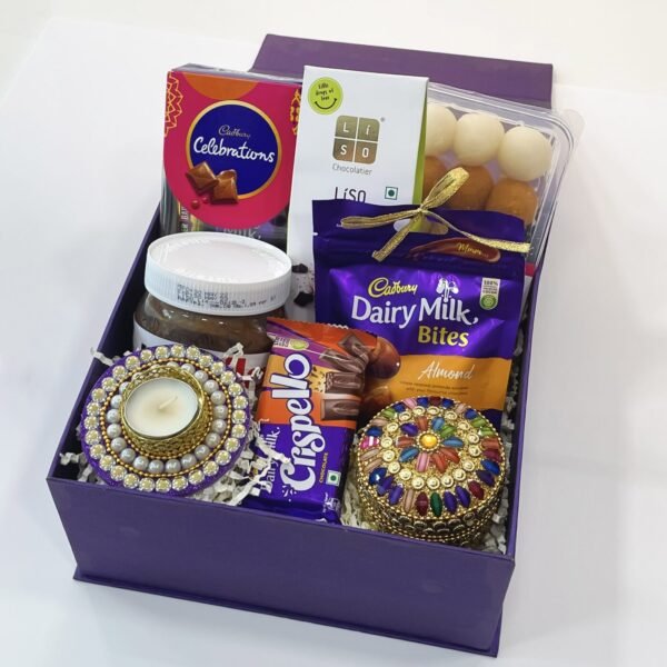 Traditional & Classy Diwali Gift Box With Sweets, Kumkum Box, And More - Image 2