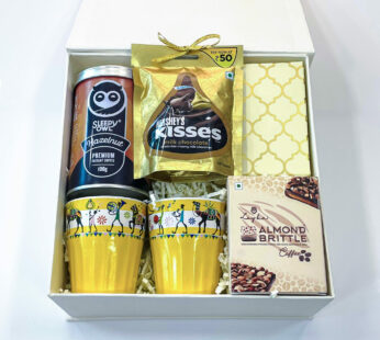 Happy Diwali gift sets india with Instant coffee, Coffee cups, Almond brittle, Hersheys kisses, Sweets box