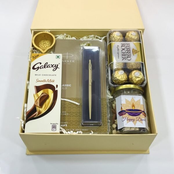 Festive Cheer Diwali Corporate Hamper With Assorted Dryfruits, Parker Pen, And Chocolates - Image 2