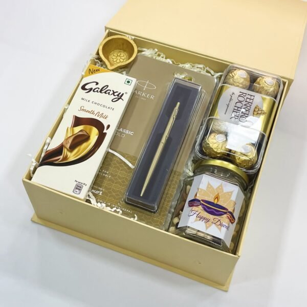Festive Cheer Diwali Corporate Hamper With Assorted Dryfruits, Parker Pen, And Chocolates - Image 3