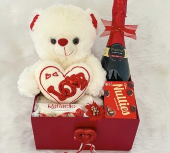 Delightful gift ideas for wife contains tasty wine, teddy and tummy chocolates