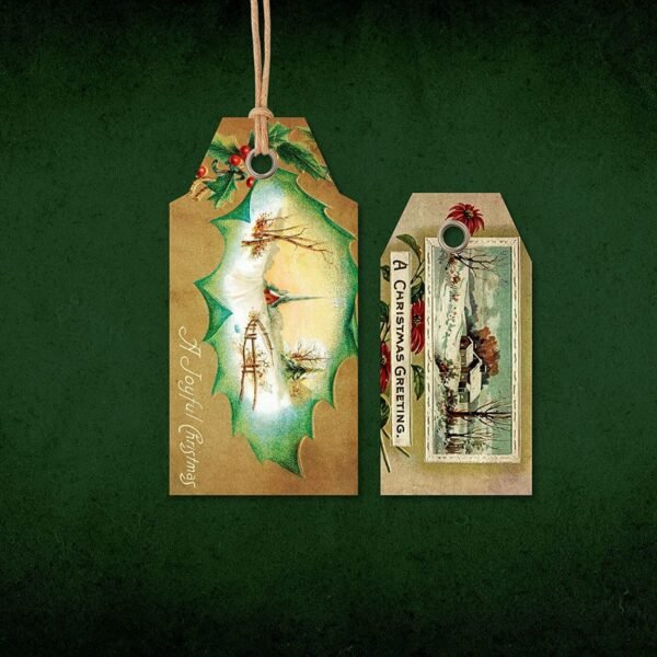 Vintage Christmas Gift Tags (Set of 10, Size 5×2.5 in) - Image 2