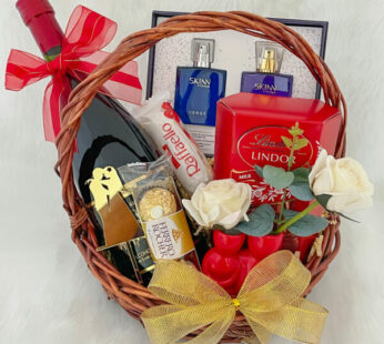 Gift a delightful anniversary gift for  friend couples filled with sweets & perfumes.