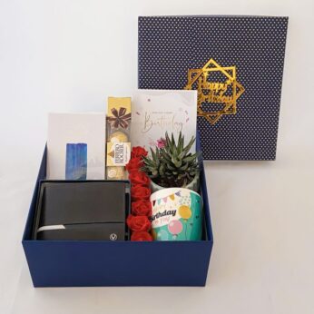 Charming romantic birthday gift for boys filled with perfumes, chocolates, and more