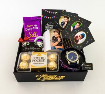 A very useful birthday gift ideas for husband contains a watch, chocolates, and more.