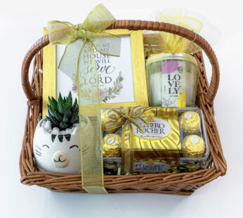 Good Fortune Housewarming Gift With Chocolates, Indoor Plant, Scented Candle, And Custom Photo Frame